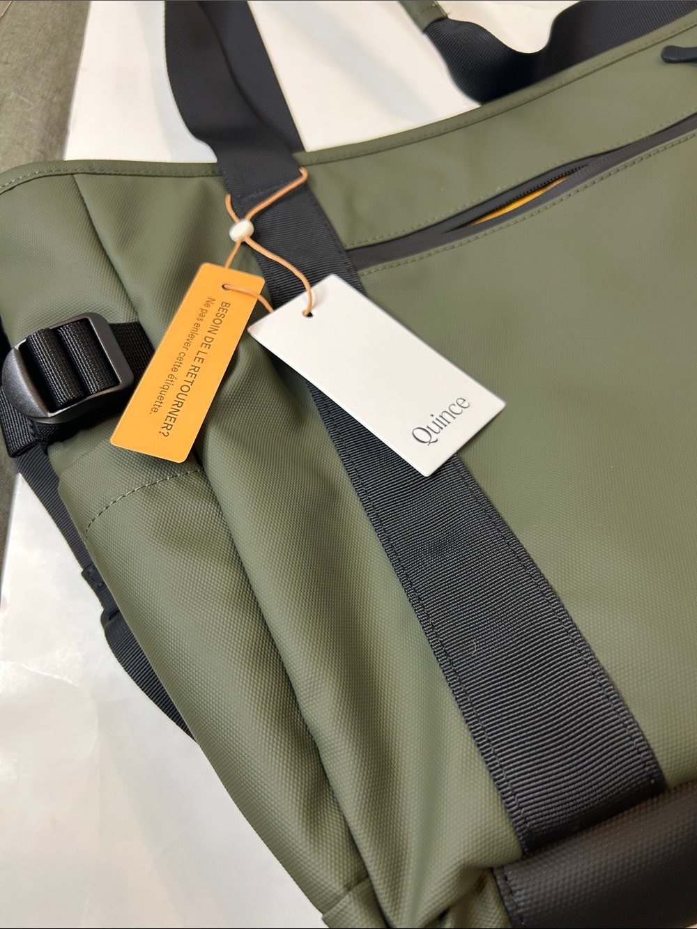 Quince Olive Green Utility Travel Bag with Black Straps - Picture 2 of 16